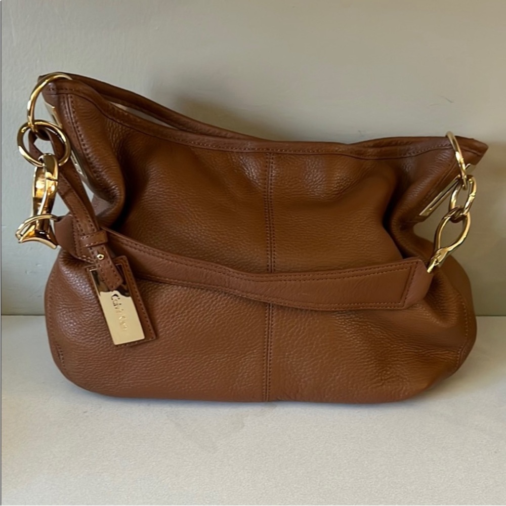 Calvin Klein pebbled Leather Shoulder Bag with Gold Accents